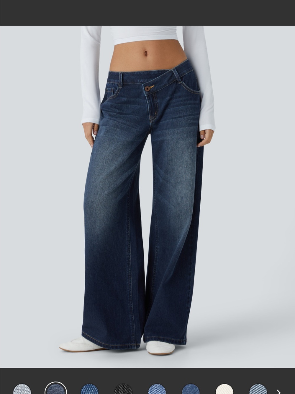 HALARA Women's asymmetrical, low-rise, baggy wide-legged, stretchy jeans
